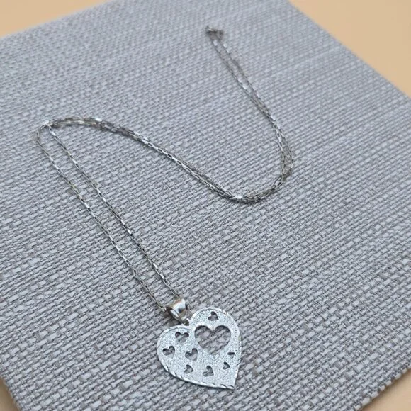 24 Inch Sterling Silver Large Textured Unique Heart Necklace A5946 - Picture 2 of 8